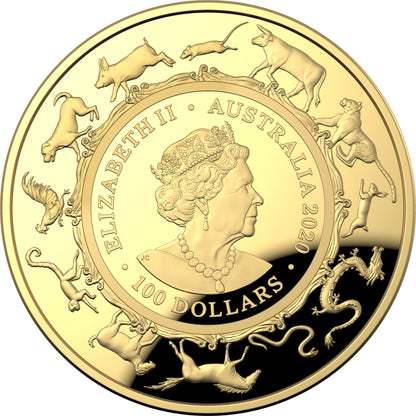 2020 $100 Year of The Rat 1oz Gold Domed Proof Coin