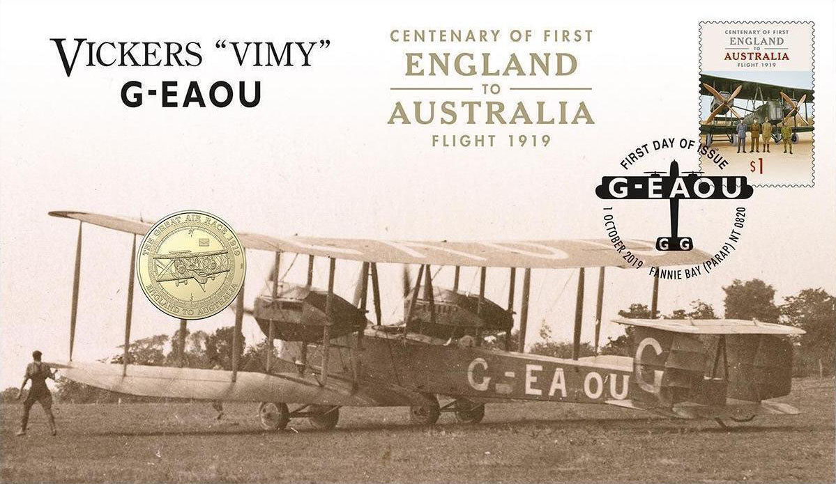 2019 $1 Centenary of First England to Australia Flight Vickers 'Vimy' G-EAOU PNC