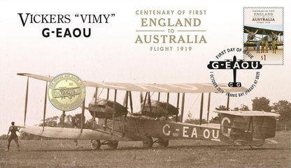 2019 $1 Centenary of First England to Australia Flight Vickers 'Vimy' G-EAOU PNC