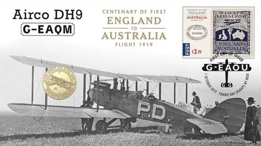 2019 $1 Centenary of First England to Australia Flight Airco DH9 G-EAQM PNC