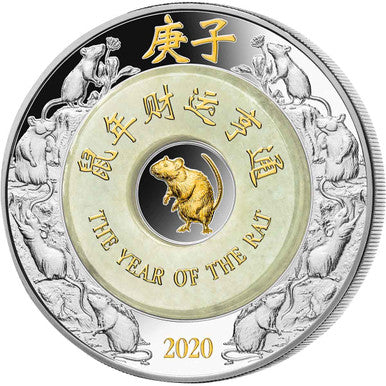 2020 Lunar Year of the Rat 2,000 Kip Jade Gilded 2oz Silver