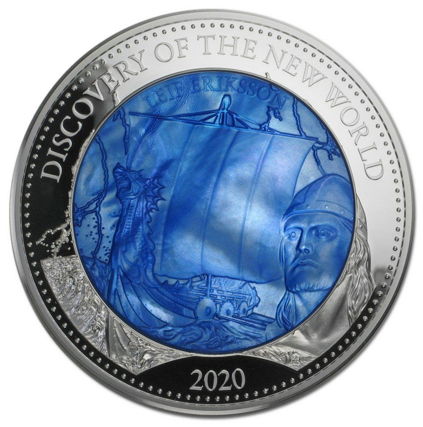 Solomon Islands 2020 $25 Discovery of A New World Leif Eriksson 5oz Silver Coloured Mother of Pearl Proof Coin