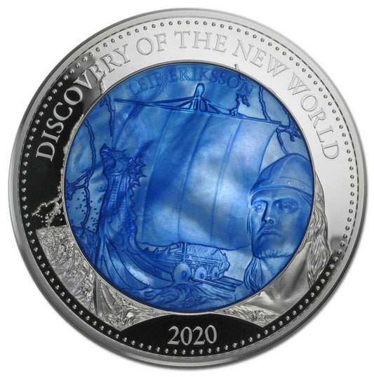 Solomon Islands 2020 $25 Discovery of A New World Leif Eriksson 5oz Silver Coloured Mother of Pearl Proof Coin