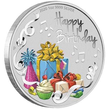2020 $1 Happy Birthday 1oz Silver Coloured Uncirculated Coin
