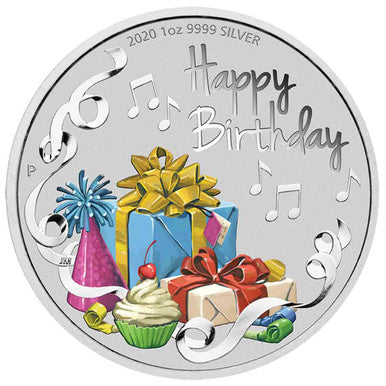 2020 $1 Happy Birthday 1oz Silver Coloured Uncirculated Coin