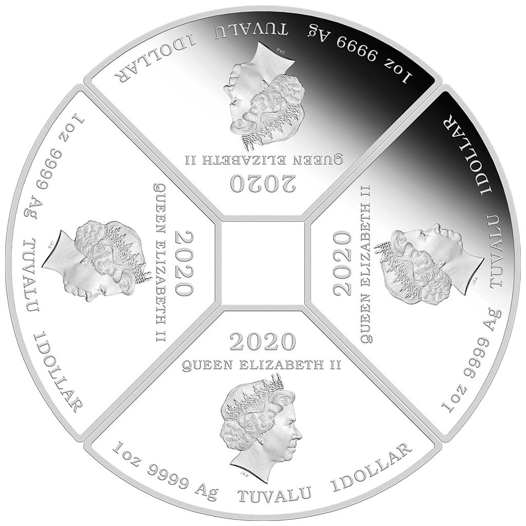 Tuvalu 2020 $1 Lunar Year of The Mouse 1oz Silver Coloured Proof 4 Coin Quadrant Set