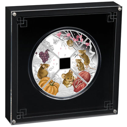 Tuvalu 2020 $1 Lunar Year of The Mouse 1oz Silver Coloured Proof 4 Coin Quadrant Set