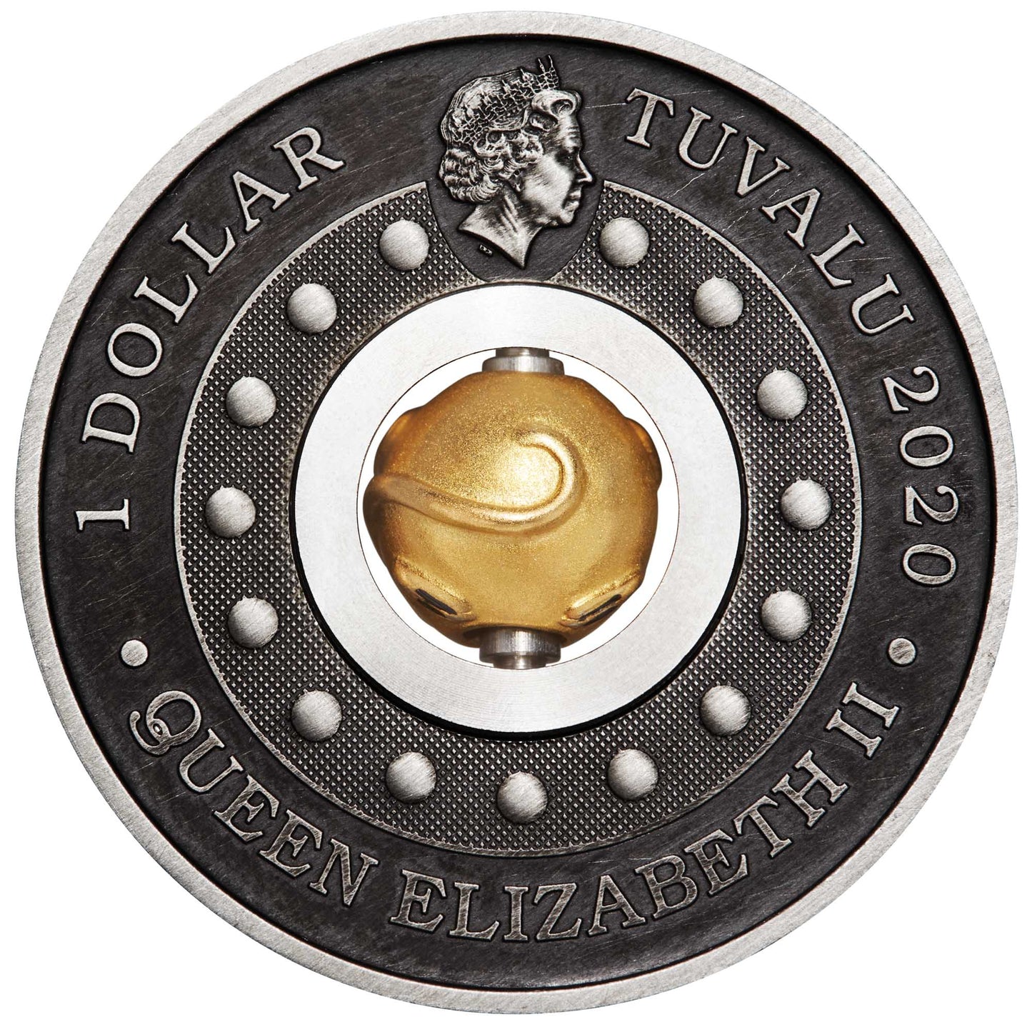 Tuvalu 2020 $1 Lunar Year of The Mouse Rotating Charm 1oz Silver Antiqued Coin