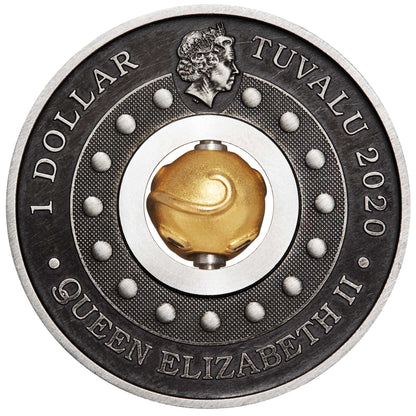 Tuvalu 2020 $1 Lunar Year of The Mouse Rotating Charm 1oz Silver Antiqued Coin