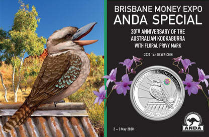 2020 $1 ANDA Brisbane 30th Anniversary of The Australian Kookaburra 'Floral' Privy Mark Uncirculated Coin