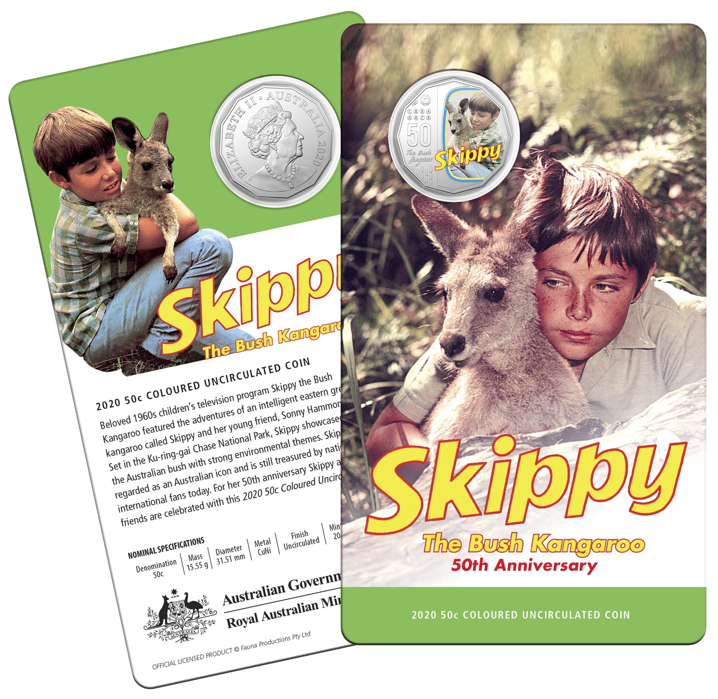 2020 50c Skippy The Bush Kangaroo 50th Anniversary Coloured Uncirculated Coin