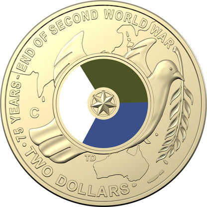 2020 $2 End of The Second World War 75th Anniversary 'C' Mintmark Coloured Uncirculated Coin