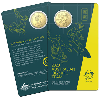 2020 50c Australian Olympic Team Gold Plated Uncirculated Coin