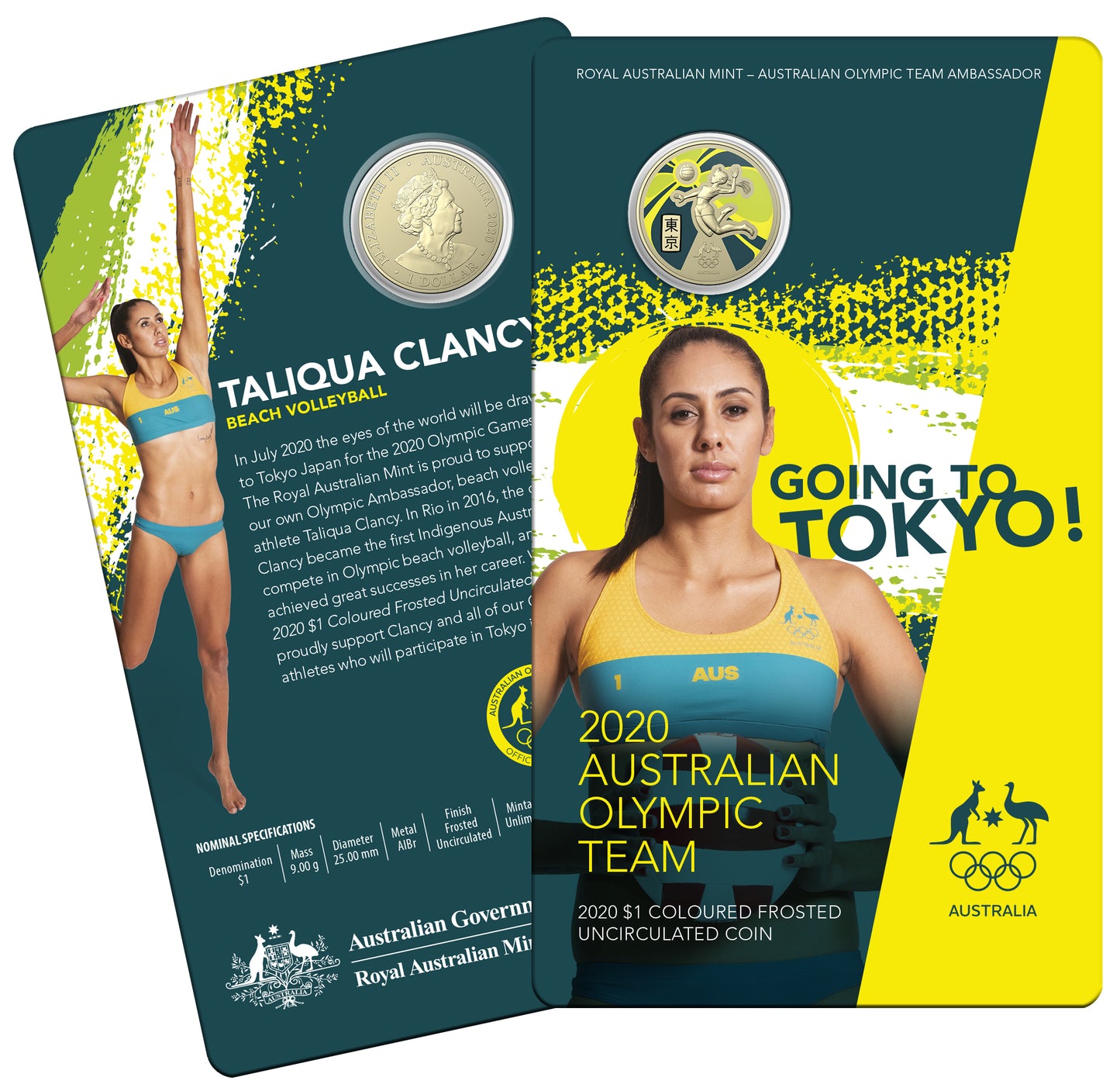 2020 $1 Australian Olympic Team Taliqua Clancy Coloured Uncirculated Coin