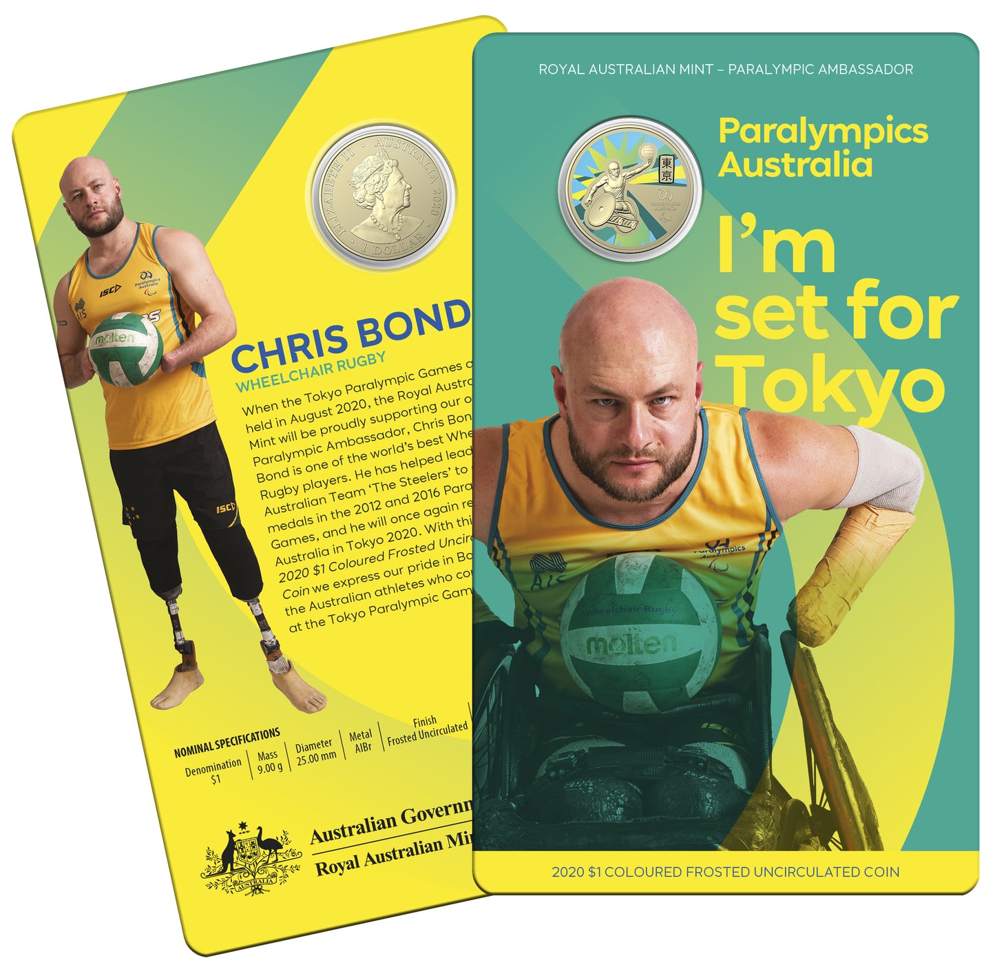 2020 $1 Paralympics Australia Chris Bond Coloured Uncirculated Coin