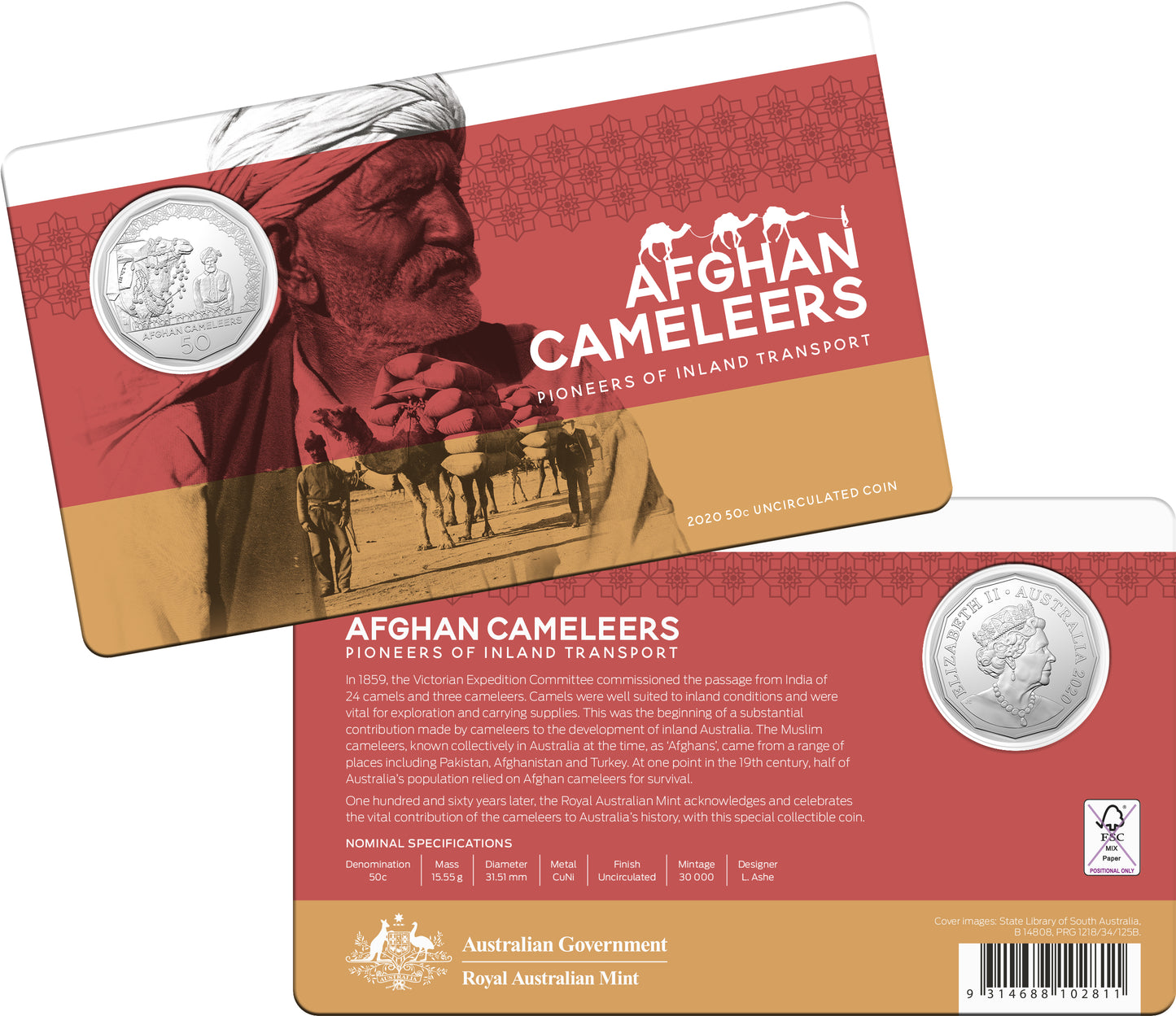 2020 50c The Afghan Cameleers Pioneers of Inland Transport Uncirculated Coin