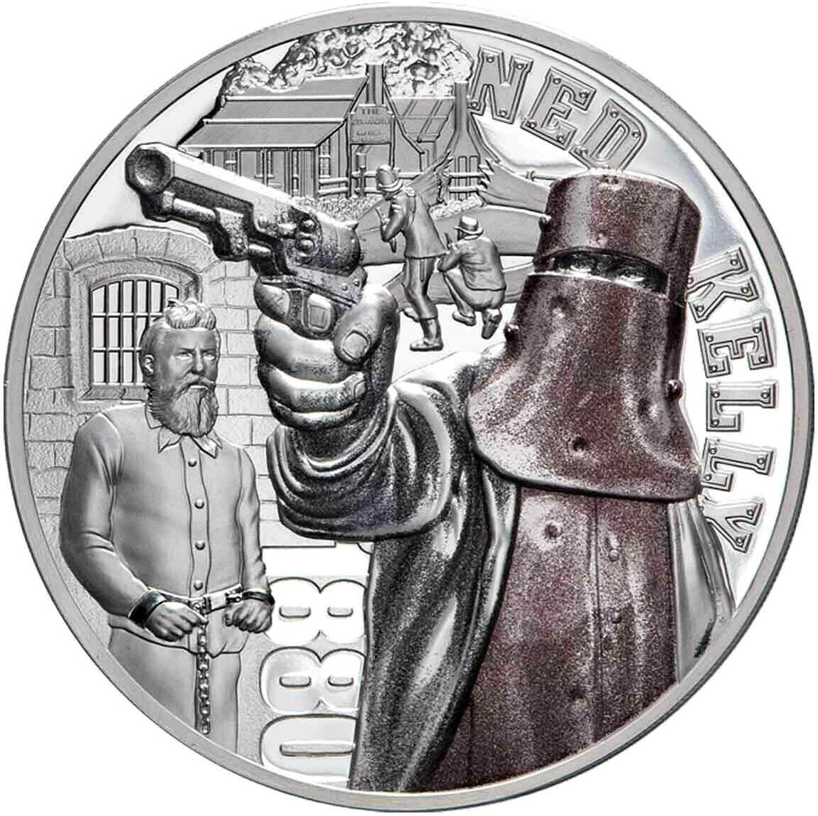 Niue 2020 $5 Ned Kelly Australian Outlaw 2oz Silver Coloured High Relief Proof Coin