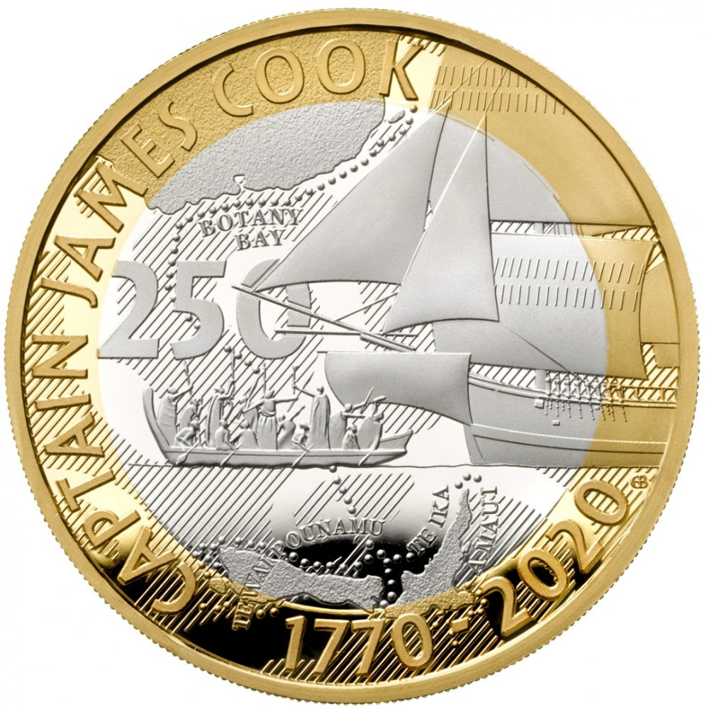 UK 2020 £2 250th Anniversary of Captain James Cook's Voyage of Discovery Selectively Gold Plated Silver Proof Coin