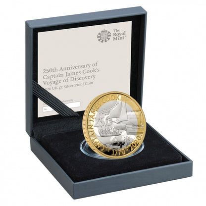 UK 2020 £2 250th Anniversary of Captain James Cook's Voyage of Discovery Selectively Gold Plated Silver Proof Coin