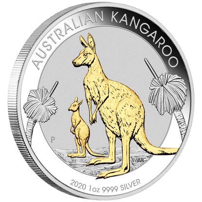 2020 $1 Australian Kangaroo 1oz Silver Gilded Coin
