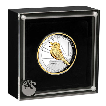 2020 $2 Australian Kookaburra 30 Year Anniversary Selectively Gold Plated 2oz Silver High Relief Proof Coin
