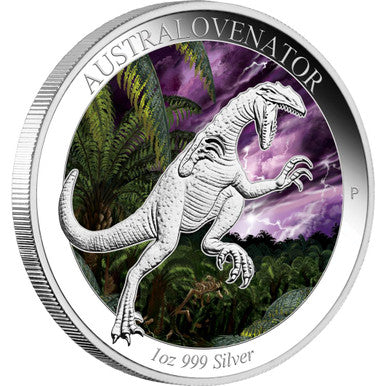 2014 $1 Australian Age of Dinosaurs Australovenator 1oz Silver Coloured Proof Coin