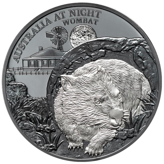 Niue 2021 $1 Australia at Night Wombat 1oz Silver Black Proof Coin
