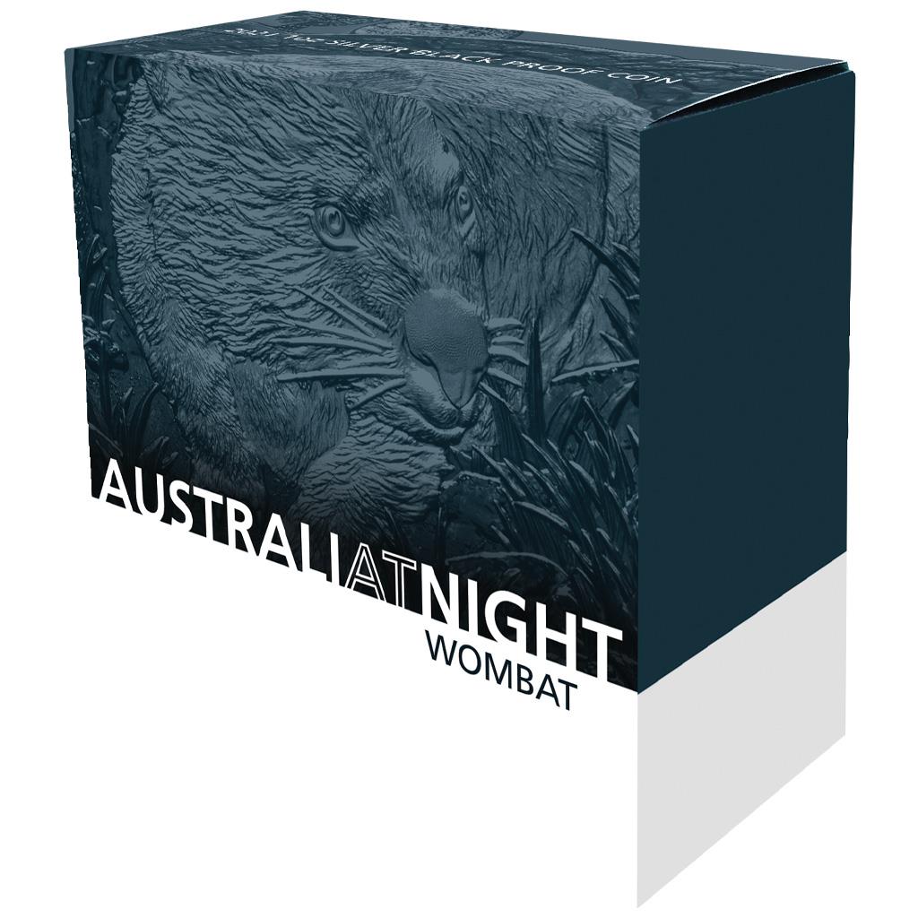 Niue 2021 $1 Australia at Night Wombat 1oz Silver Black Proof Coin