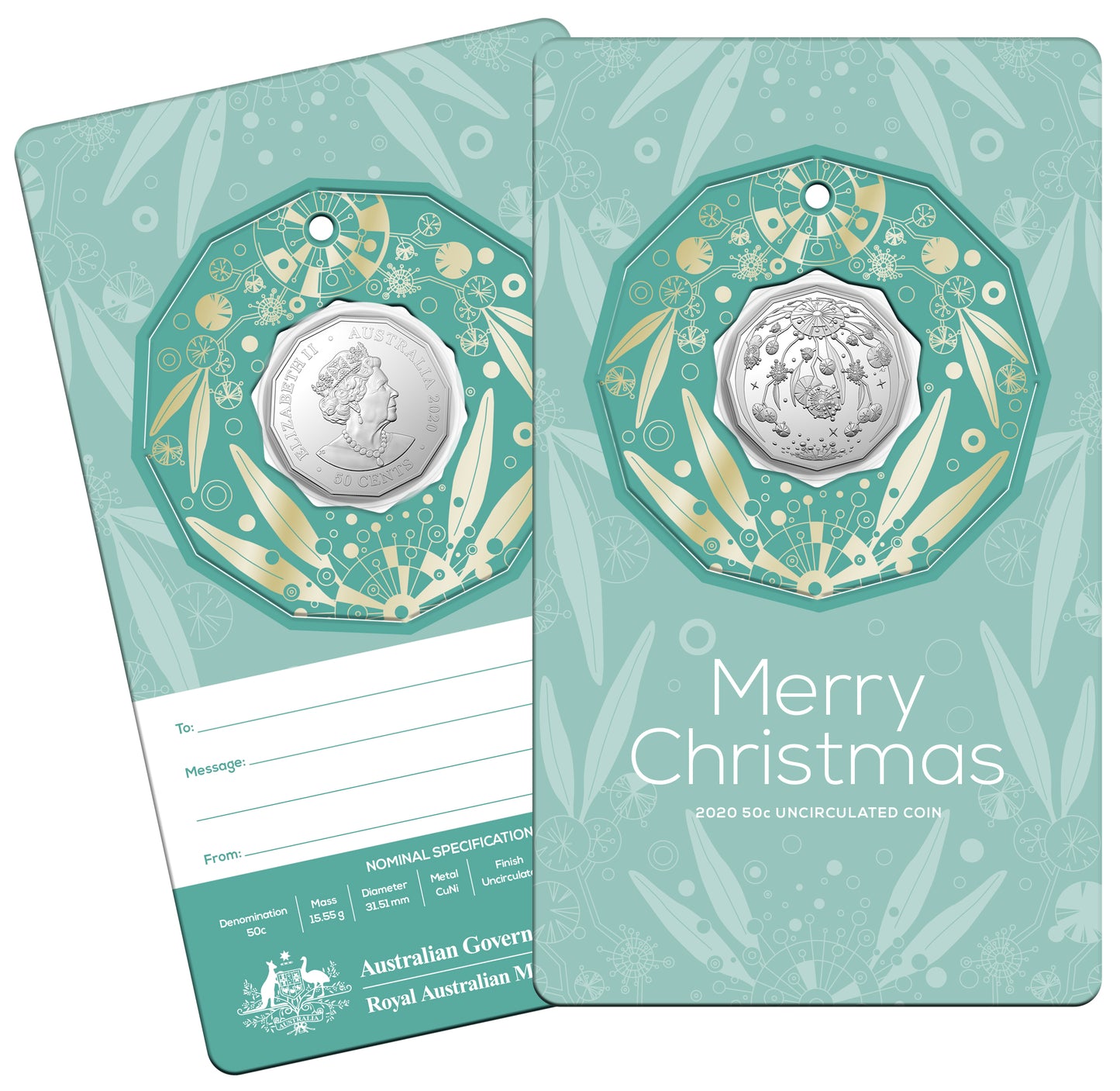 2020 50c Merry Christmas Uncirculated Coin
