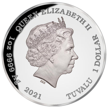 Tuvalu 2021 $1 Deadly and Dangerous Stingray 1oz Silver Coloured Proof Coin