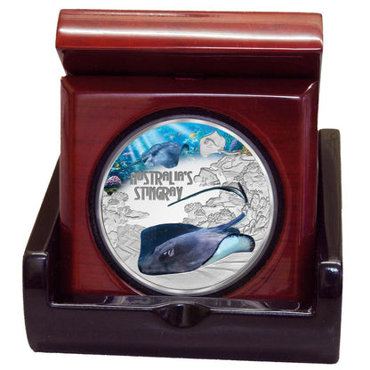 Tuvalu 2021 $1 Deadly and Dangerous Stingray 1oz Silver Coloured Proof Coin