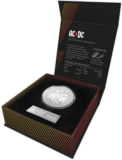 2021 $1 AC/DC 1oz Silver Frosted Uncirculated Coin