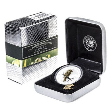 2005 $1 Australian Kookaburra 1oz Silver Gilded Coin