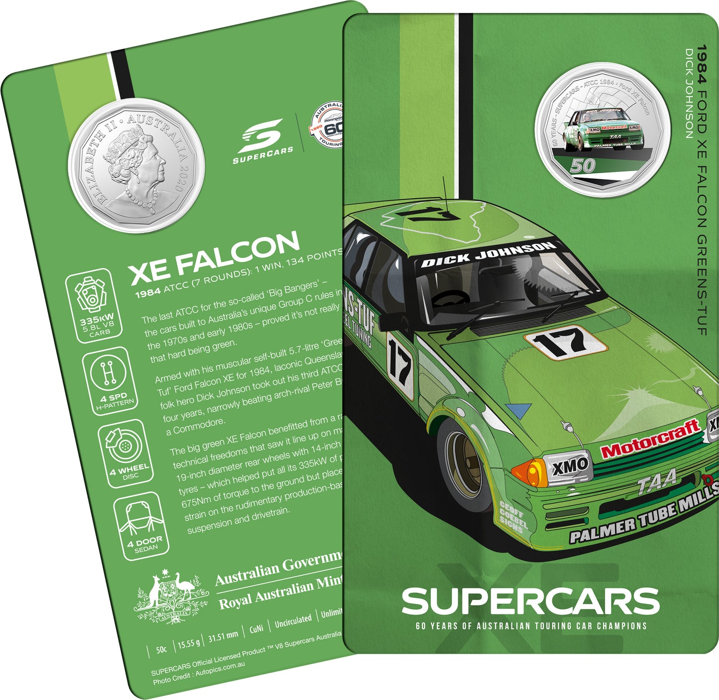 2020 50c 60 Years of Australian Supercars Coloured Uncirculated 9 Coin Set