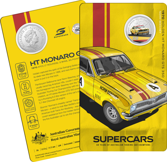 2020 50c 60 Years of Australian Supercars 1970 Holden Monaro Coloured Uncirculated Coin