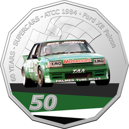 2020 50c 60 Years of Australian Supercars 1984 Ford XE Falcon Coloured Uncirculated Coin
