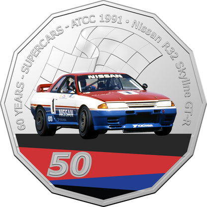 2020 50c 60 Years of Australian Supercars 1991 Nissan Skyline Coloured Uncirculated Coin