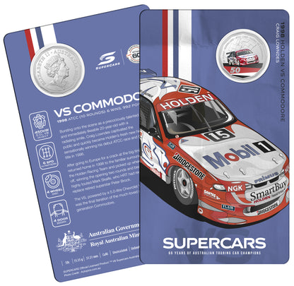 2020 50c 60 Years of Australian Supercars 1998 Holden VS Commodore Coloured Uncirculated Coin