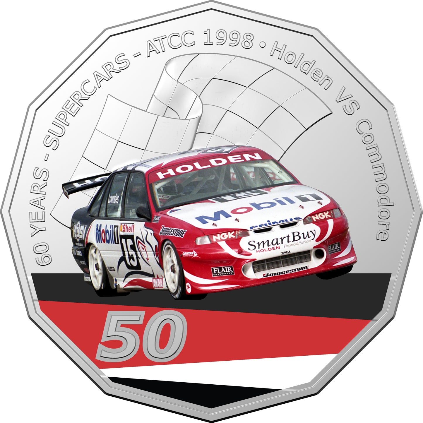2020 50c 60 Years of Australian Supercars 1998 Holden VS Commodore Coloured Uncirculated Coin