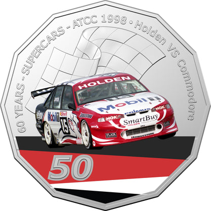 2020 50c 60 Years of Australian Supercars 1998 Holden VS Commodore Coloured Uncirculated Coin