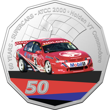 2020 50c 60 Years of Australian Supercars 2000 Holden VT Commodore Coloured Uncirculated Coin
