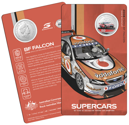 2020 50c 60 Years of Australian Supercars 2008 Ford BF Falcon Coloured Uncirculated Coin