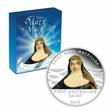2010 $1 Mary Mackillop First Australian Saint 1oz Silver Coloured Proof Coin
