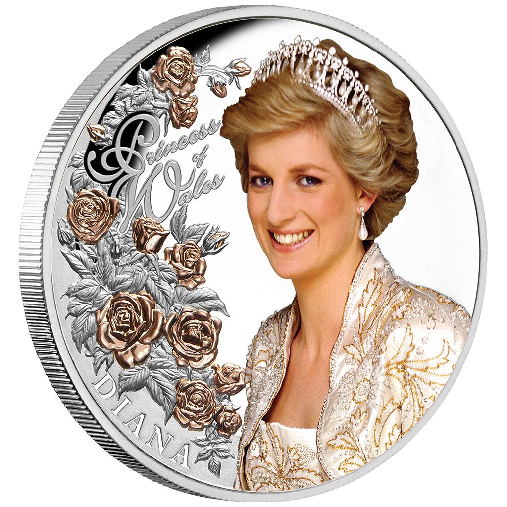 Tokelau 2021 $5 Diana Princes of Wales Selectively Rose Gold Plated 1oz Silver Coloured Proof Coin