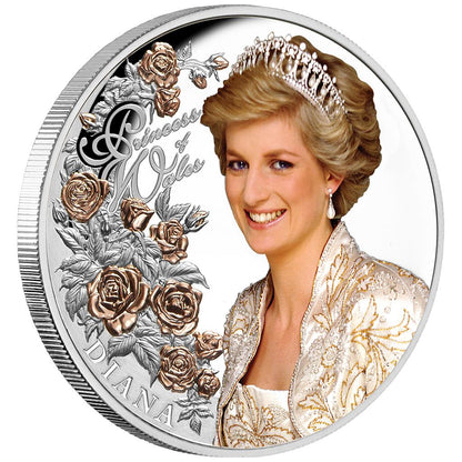 Tokelau 2021 $5 Diana Princes of Wales Selectively Rose Gold Plated 1oz Silver Coloured Proof Coin