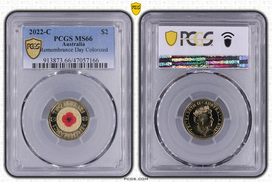 2022 $2 Remembrance Day 'C' Mintmark Coloured Uncirculated Coin PCGS MS66