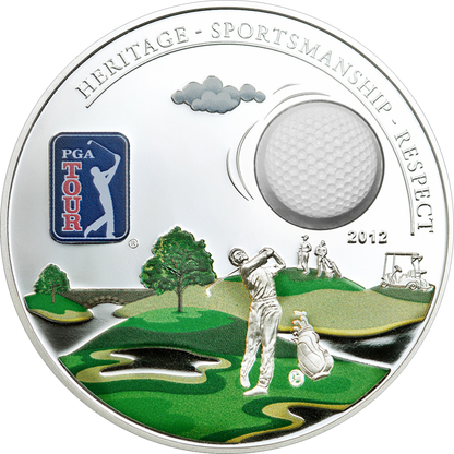 Cook Islands 2012 $5 PGA Tour Golf Ball Silver Proof Coin with Compound Marble Insert