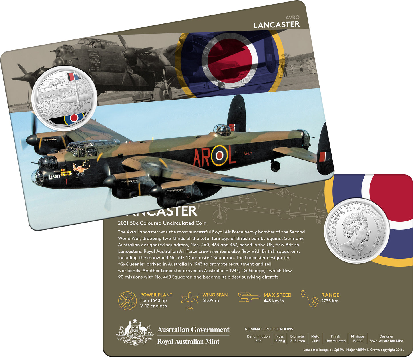 2021 50c Centenary of The Royal Australian Air Force A Century of Power Coloured Uncirculated 11 Coin Set