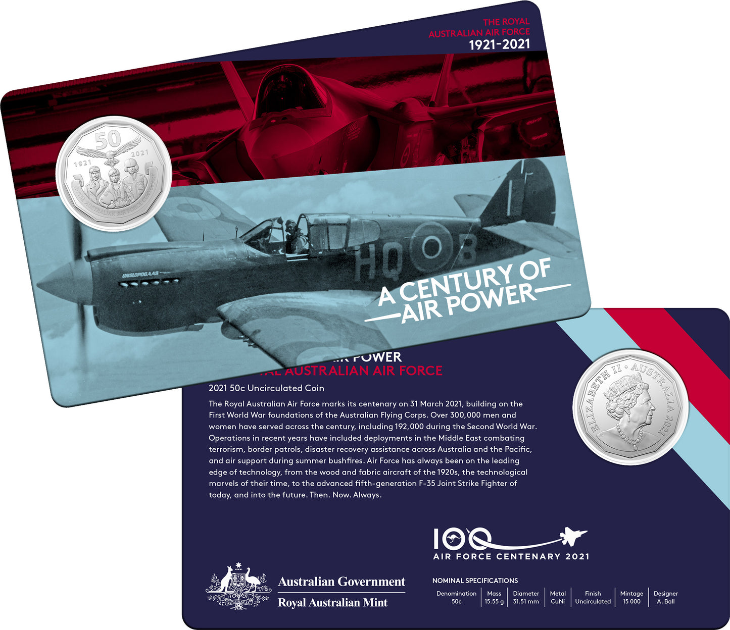 2021 50c Centenary of The Royal Australian Air Force A Century of Power Coloured Uncirculated 11 Coin Set