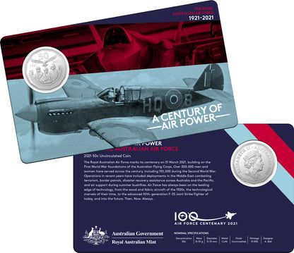 2021 50c Centenary of The Royal Australian Air Force A Century of Power Coloured Uncirculated 11 Coin Set